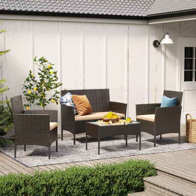 Songmics Garden Furniture SetsPolyrattan Outdoor Patio FurnitureConservatory Pe Wicker FurnitureBrown And Taupe from B&Q
