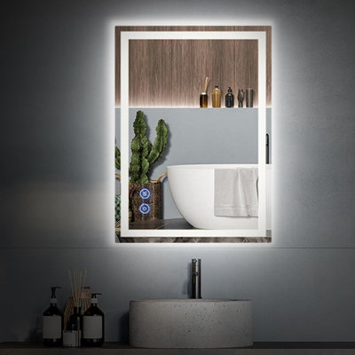 B&Q -  Sleek Led Bathroom Mirror 500X700mm With Anti-Fog Dimming And 3 Light Colours