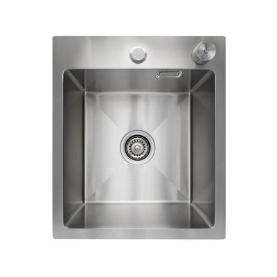 B&Q -  Compact Stainless Steel Sink 40X45 Cm Single Bowl Topmount With Drain Siphon