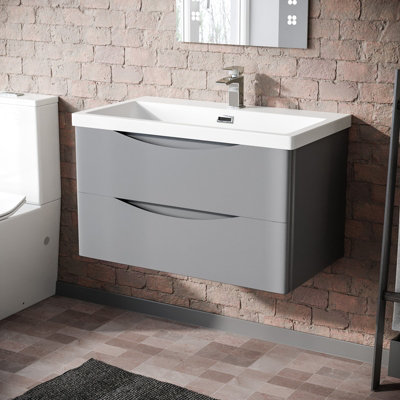 Nes Home Merton Matte Grey 800mm Wall Hung Drawer & White Basin Sink Vanity Unit from B&Q