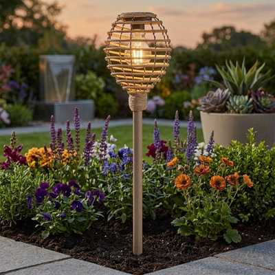 Lunaria Natural Faux Rattan Solar Garden Stake Light from B&Q