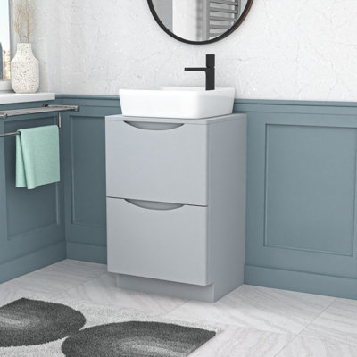 B&Q -  500mm Matte Grey Drawers VanityWorktop & Square Rounded Corner Basin