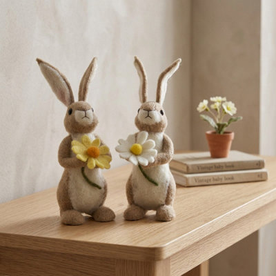 Garden Greatness Springtime Duo Felt Rabbit Floral Decor from B&Q