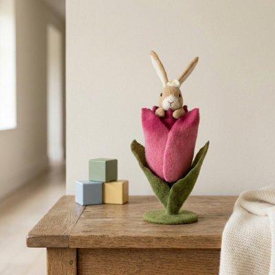 Garden Greatness Felt Rabbit In Pink Tulip Head Flower from B&Q