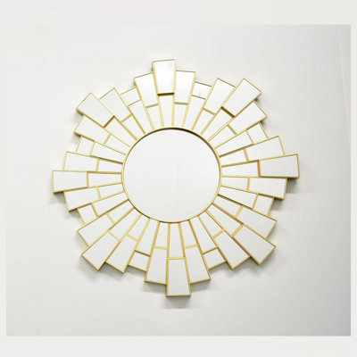 76Cm Gold Sunburst Wall Mirror Style Frame Round Home Art Decor