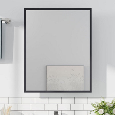 76cm H Black Wall-Mount Rectangular Bathroom Storage Mirror Cabinet