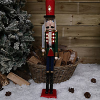 76cm LED Battery Operated Indoor Christmas Wooden Nutcracker Decoration in Green Jacket