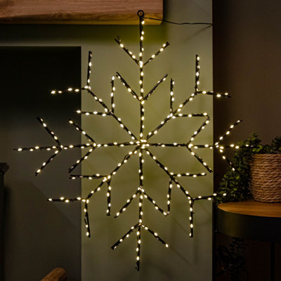 76cm Metal Hanging Christmas Snowflake with 250 Static & Twinkling LEDs ...