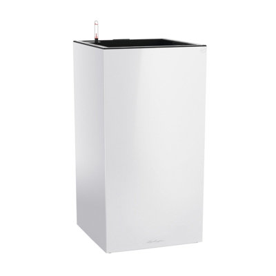 76cm Tall Planter with LED, Premium White High-Gloss Plastic Self-watering Plant Pot LECHUZA CANTO L40 W40 H76 cm
