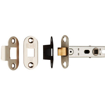 76mm Bolt Through Tubular Door Latch Rounded Strike Plate Forend Nickel Plated