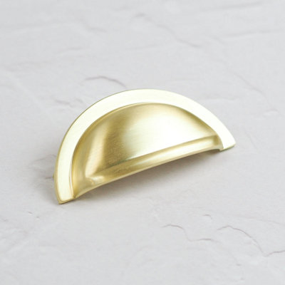 76mm Brushed Brass Cabinet Cup Handle Gold Kitchen Cupboard Door Drawer Pull Bathroom Bedroom Furniture Replacement Upcycle