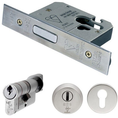 76mm EURO Deadlock & Cylinder Key Thumbturn Kit - Bright Steel Door ...