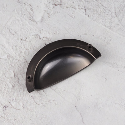 76mm Gunmetal Cabinet Cup Handle Dark Grey Round Cupboard Door Drawer Pull Wardrobe Furniture Replacement Upcycle