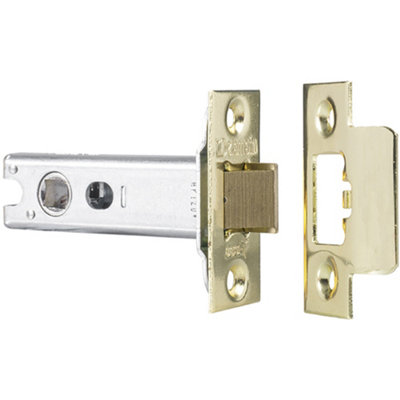 76mm Heavy Sprung Tubular Door Latch Square Strike Plate Forend Polished Brass