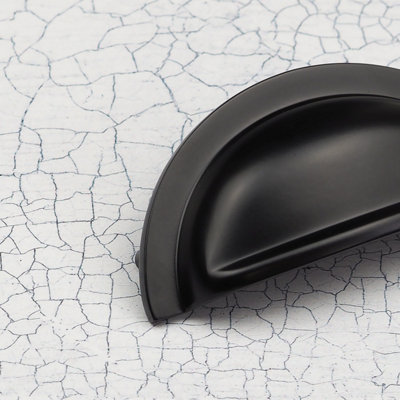 76mm Matt Black Cabinet Cup Handle Dark Kitchen Cupboard Door Drawer Pull Bathroom Bedroom Furniture Replacement Upcycle
