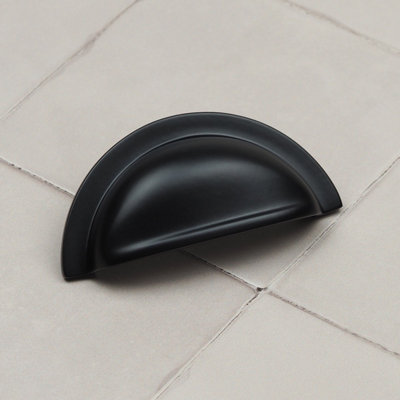 76mm Matt Black Cabinet Cup Handle Shell Kitchen Cupboard Door Drawer Pull Wardrobe Furniture