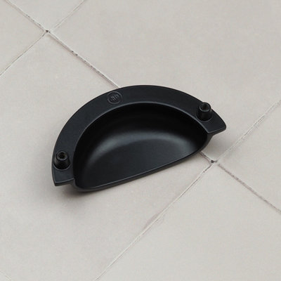 76mm Matt Black Cabinet Cup Handle Shell Kitchen Cupboard Door Drawer Pull Wardrobe Furniture