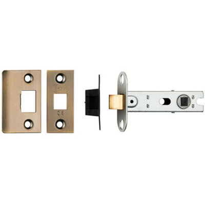 76mm Tubular Mortice Door Latch Bolt Through Square Forends Antique Brass