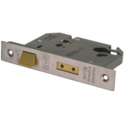 76mm Universal Reversible SashLock - Satin Steel EURO Profile Door Lock & Latch