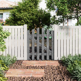 76x90cm Grey Outdoor Wooden Garden Gate Fence Door with Accessory Kit