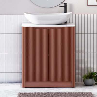 B&Q -  Avenza 700mm Terracotta Clay Floor Standing Bathroom Vanity Unit 2 Door With Cesar Basin