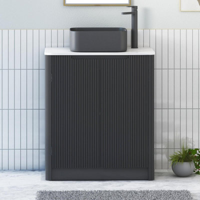 B&Q -  Avenza 800mm Matt Obsidian Black Floor Standing Bathroom Vanity Unit 2 Door With Art Square Basin