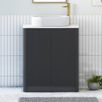 B&Q -  Avenza 800mm Matt Obsidian Black Floor Standing Bathroom Vanity Unit 2 Door With Lyon Basin