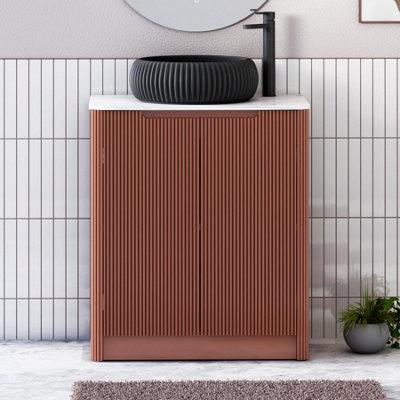 B&Q -  Avenza 800mm Terracotta Clay Floor Standing Bathroom Vanity Unit 2 Door With Milan Black Basin