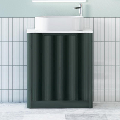 B&Q -  Avenza 800mm Deep Moss Green Floor Standing Bathroom Vanity Unit 2 Door With Peak Basin