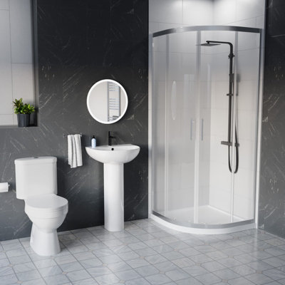 Nes Home Pedestal 500mm Slim Edge Basin With Eco-Toilet And Shower Enclosure from B&Q
