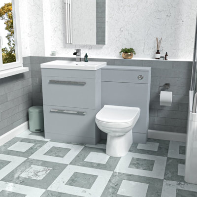 Matte Grey 1100mm Floorstanding 2 Drawer Vanity WC Unit & BTW Toilet - Image 3