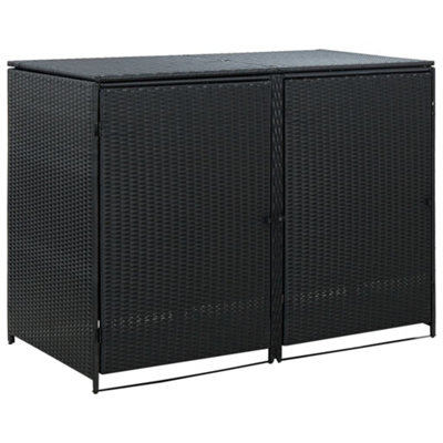 Berkfield Double Wheelie Bin Shed Poly Rattan Black 148X80X111 Cm