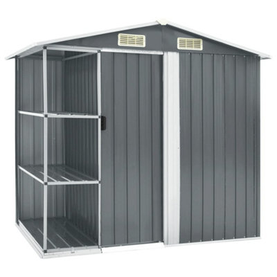 Berkfield Garden Shed With Rack Grey 205X130X183 Cm Iron