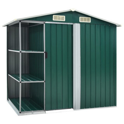 Berkfield Garden Shed With Rack Green 205X130X183 Cm Iron