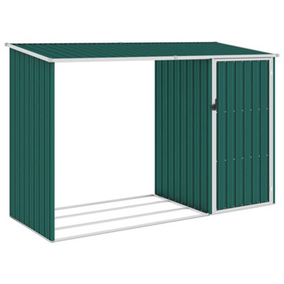 Berkfield Garden Firewood Shed Green 245X98X159 Cm Galvanised Steel-27013 