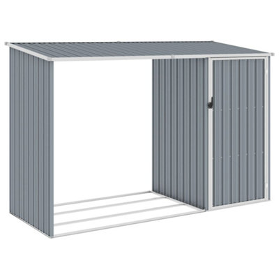 Berkfield Garden Firewood Shed Grey 245X98X159 Cm Galvanised Steel