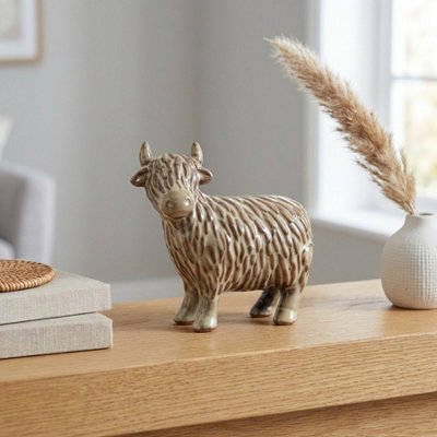 Garden Greatness Chic Glazed Highland Cow Ornament from B&Q
