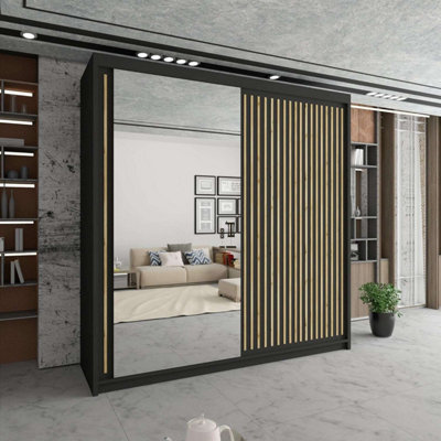 Sliding Wardrobes 4 U LTD Sliding Wardrobes 4U Mailo 2&3 Sliding Door Wardrobe In 4 Colors White, Black, Grey &oak - Black 203Cm