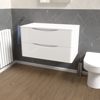 Nes Home White 800mm Bathroom Wall Hung Vanity With Worktop from B&Q