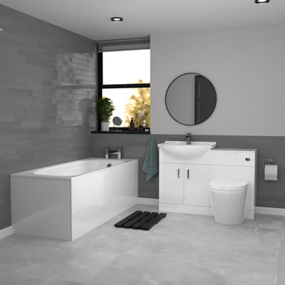 Nes Home Vanity Unit With Basin, Wc Unit, Btw Toilet & 1700Mm Bathtub White
