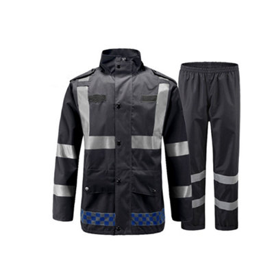 Outdoor 300D Reflective Rainproof Breathable Oxford Cloth Raincoat Suit Black 3Xl