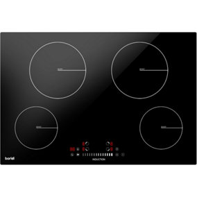 77cm 7200W 4 Zone Electric Induction Hob - Black Glass Touch Control Flush