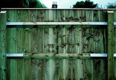 Two arris rails running horizontally across a fence panel with vertical feather edge boards.