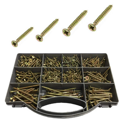 780 x Assorted Pozi Countersunk Screws, Goldstar Yellow Passivated Twin Thread