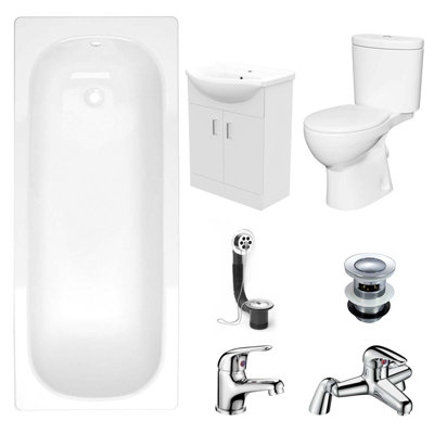 Nes Home Bath Suite 1700mm Bath550mm White Basin VanityToiletTaps & Wastes from B&Q