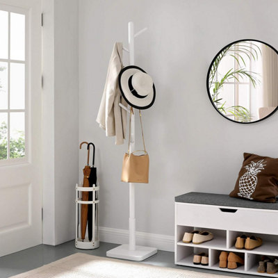 Songmics Coat RackFreestanding Hall Coat Tree With 8 HooksRubberwood Hooks And PoleCloud White from B&Q