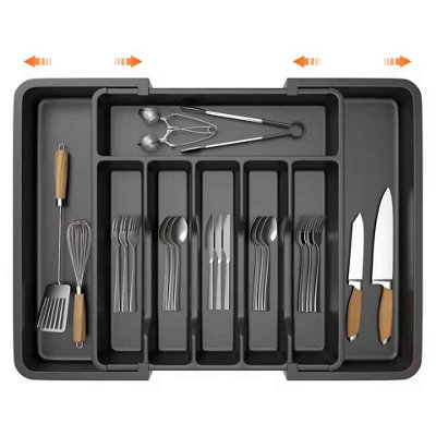 Expandable Cutlery Drawer OrganiserAdjustable Utensil Tray 33-57Cm With 8 Compartments For SpoonsForks And Kitchen