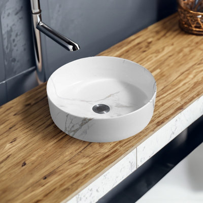 7844 Ceramic 35cm Vert Round Countertop Basin in Marble Effect