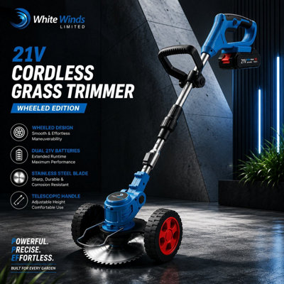  - White Winds Limited 21V Cordless Grass TrimmerWheeled Lawn Edger With 2 Batteries
