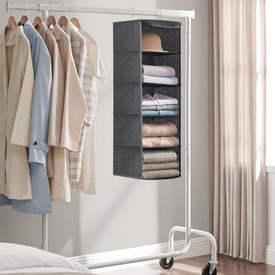 B&Q -  Vertical Closet OrganizerHanging Storage System With Bamboo ReinforcementLinen PatternGrey